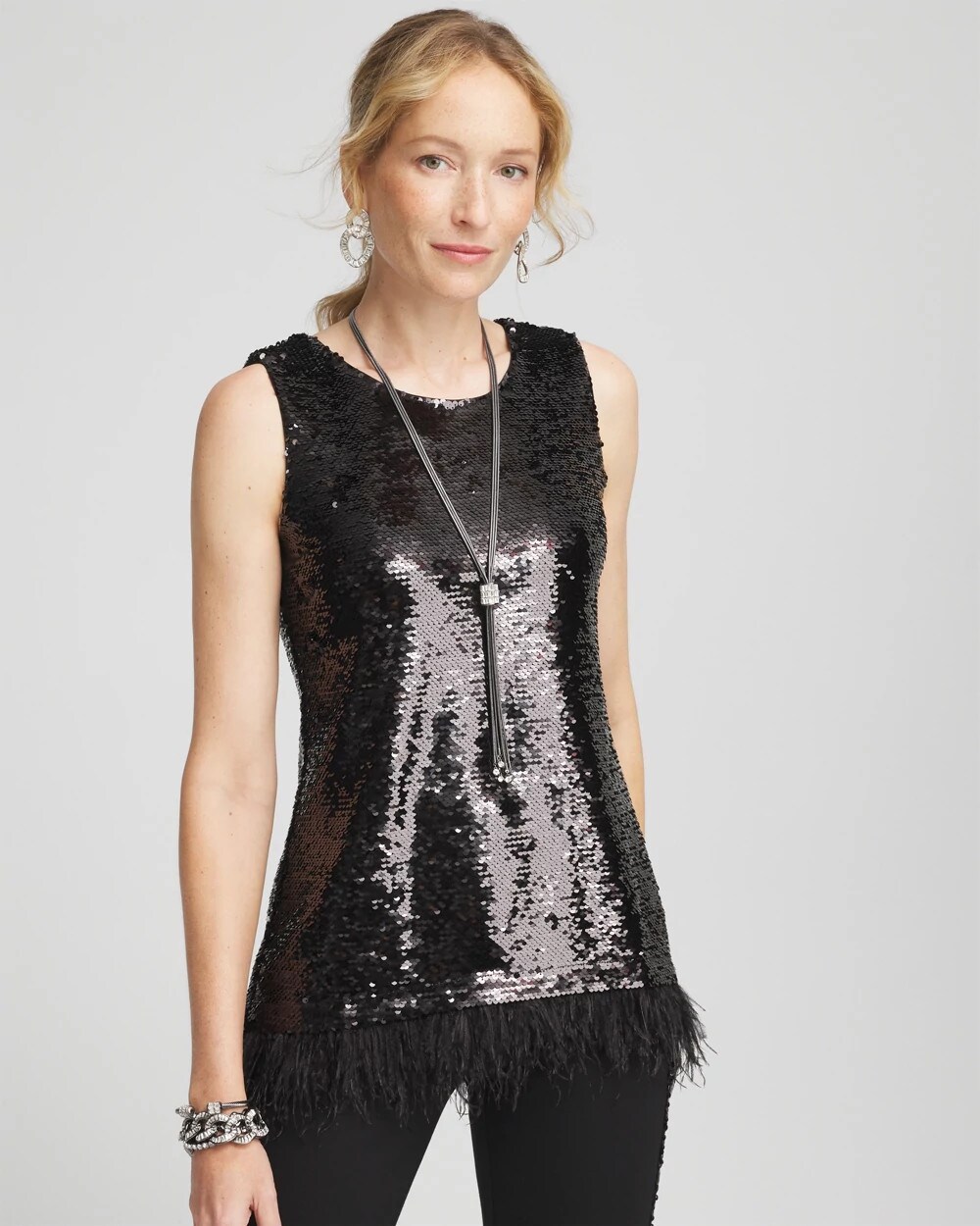 theredthread S fur sequins camisole Black